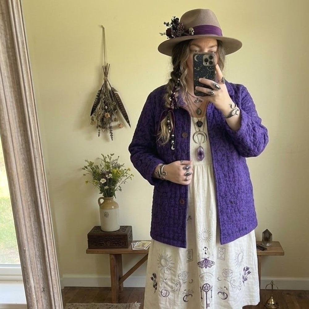 VTG Purple Quilted Cotton Chore Jacket Paisley Floral Barn Coat L Whimsigoth